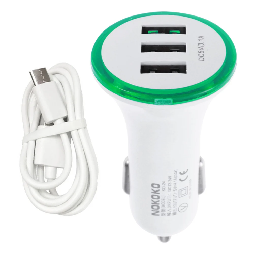 5V 3.1A Car Charger Three USB Fast Car Charger Adapter Travel Car Cigarette lighter for iPhone X/ 8/ 7/ 6S/ Galaxy S9 S8/ LG/ Nexus/ HTC/ LG/ Xiaomi/ Pixel 2/ Xperia X/ Lumia 950 (Green)