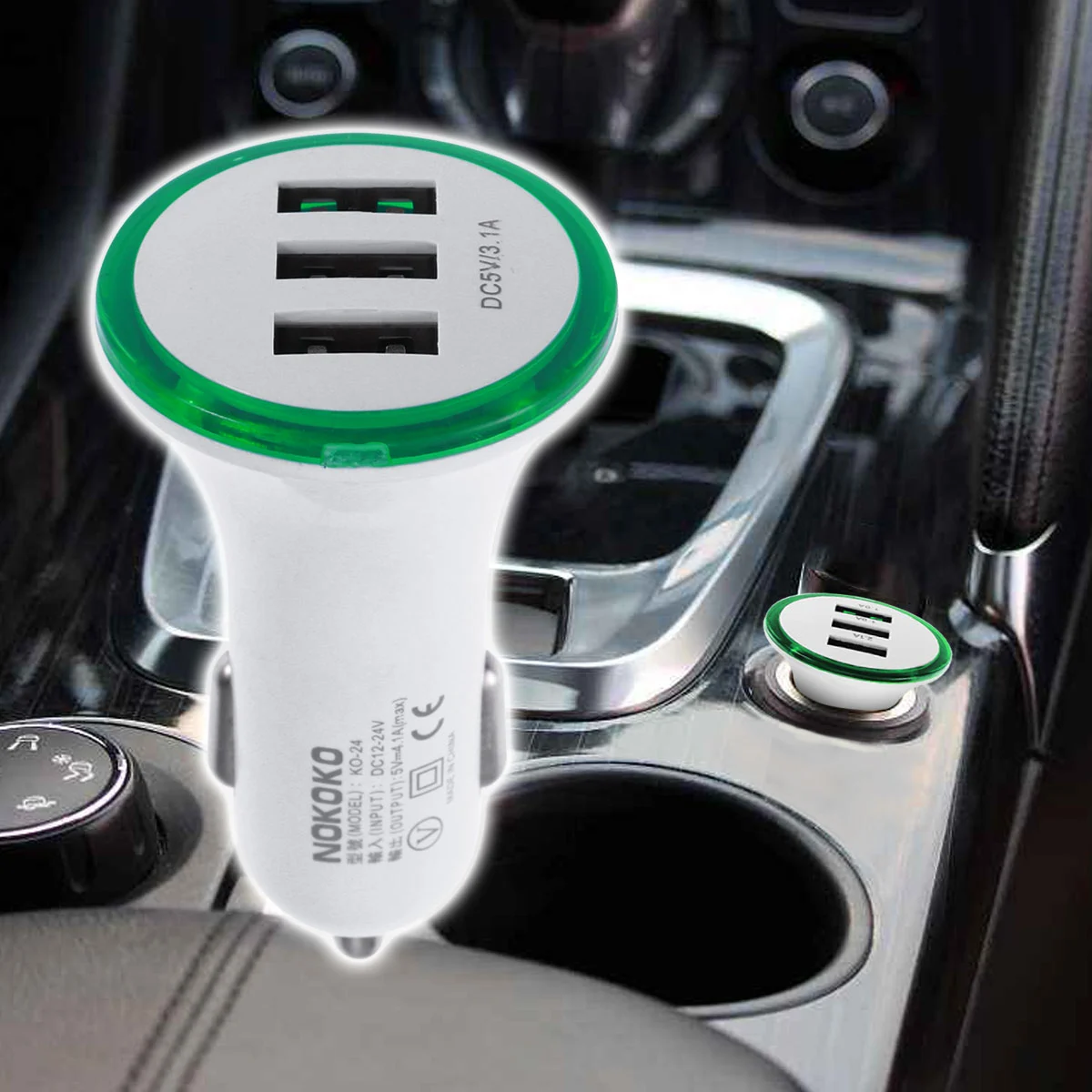 5V 3.1A Car Charger Three USB Fast Car Charger Adapter Travel Car Cigarette lighter for iPhone X/ 8/ 7/ 6S/ Galaxy S9 S8/ LG/ Nexus/ HTC/ LG/ Xiaomi/ Pixel 2/ Xperia X/ Lumia 950 (Green)