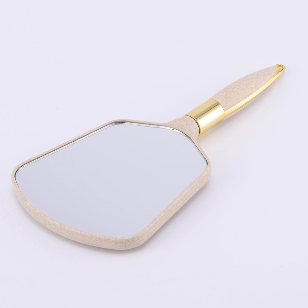 Handle Cosmetic Mirror Square Simple Durable Clear Fashionable Mirror for Home Store (Beige)