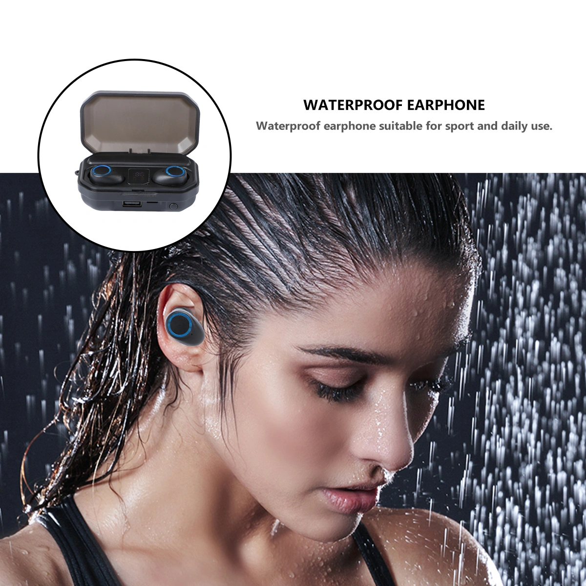 1 Pair 2200mAh Breathing Lamp Headphones Waterproof In-ear Earphone LED Power Display Headphones