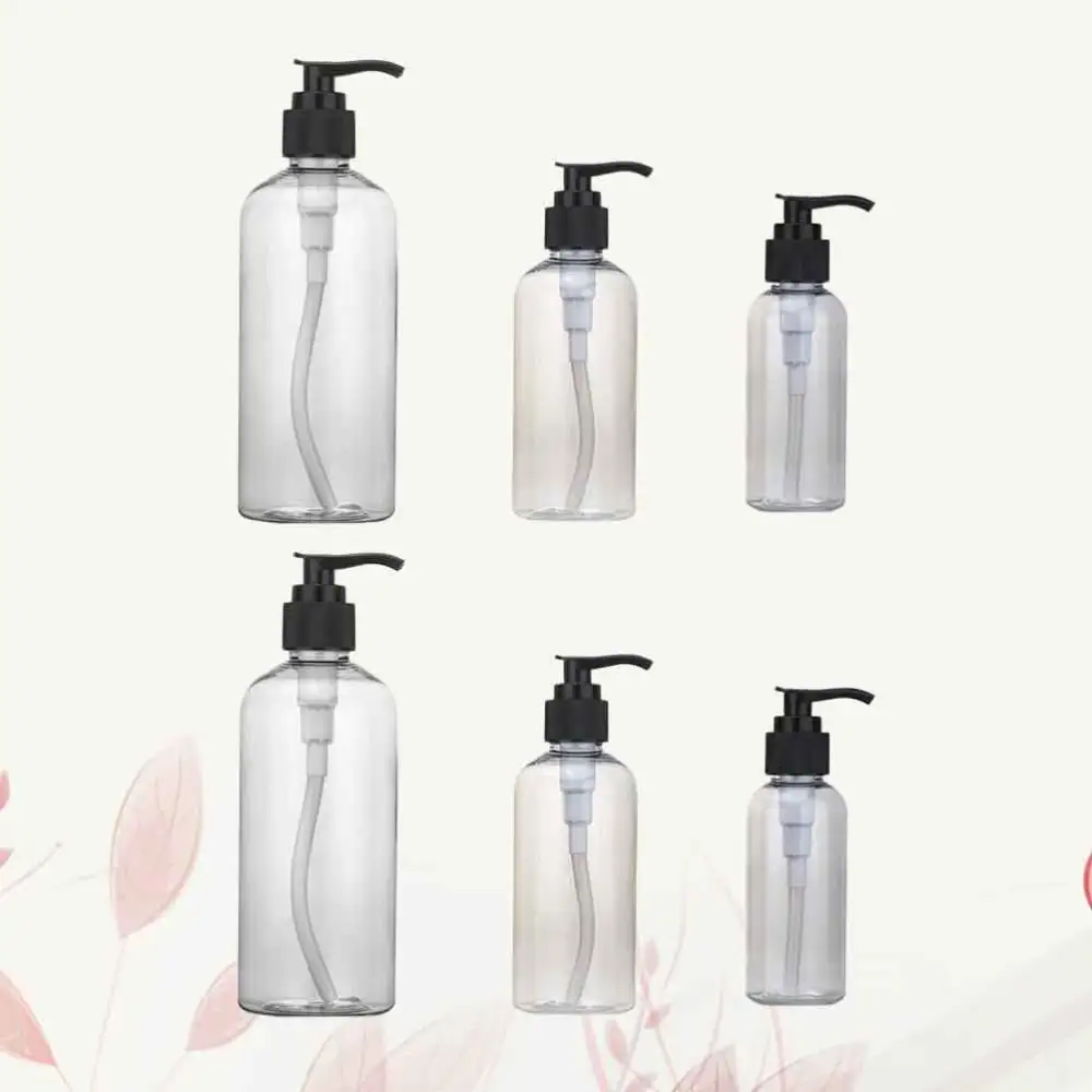 6Pcs Shower Gel Press Pump Bottle Empty Subpackaging Bottle Refillable Bottle Black (100ml, 200ml, 300ml for Each 2Pcs)