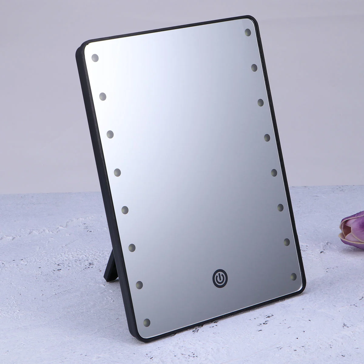 Makeup Mirror with 16 LEDs Cosmetic Mirror with Touch Dimmer Switch Battery Operated Vanity Mirror with Stand for Tabletop Bathroom Bedroom Travel (Black)