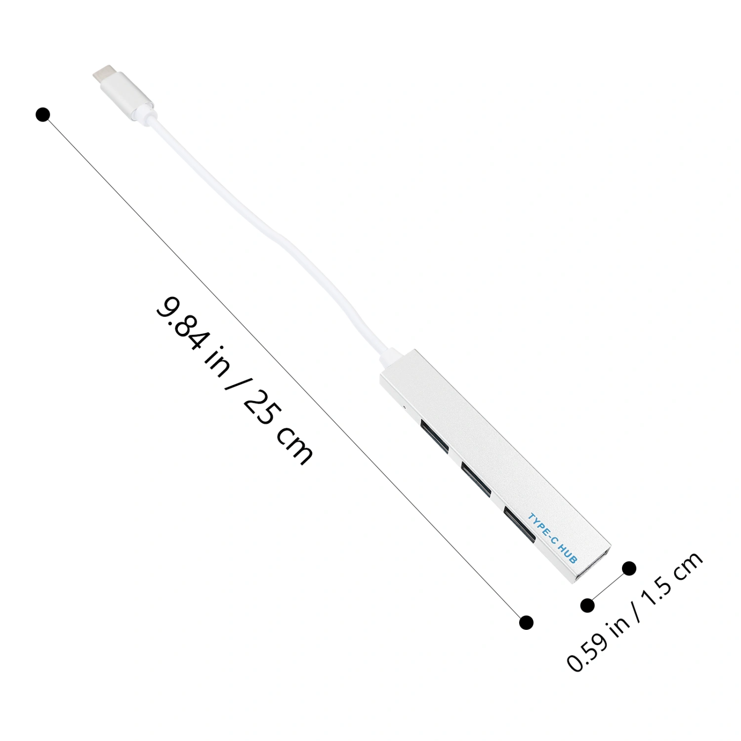 1pc Aluminium Alloy USB Hub Office Laptop 4 Ports Expansion Transfer Adapter