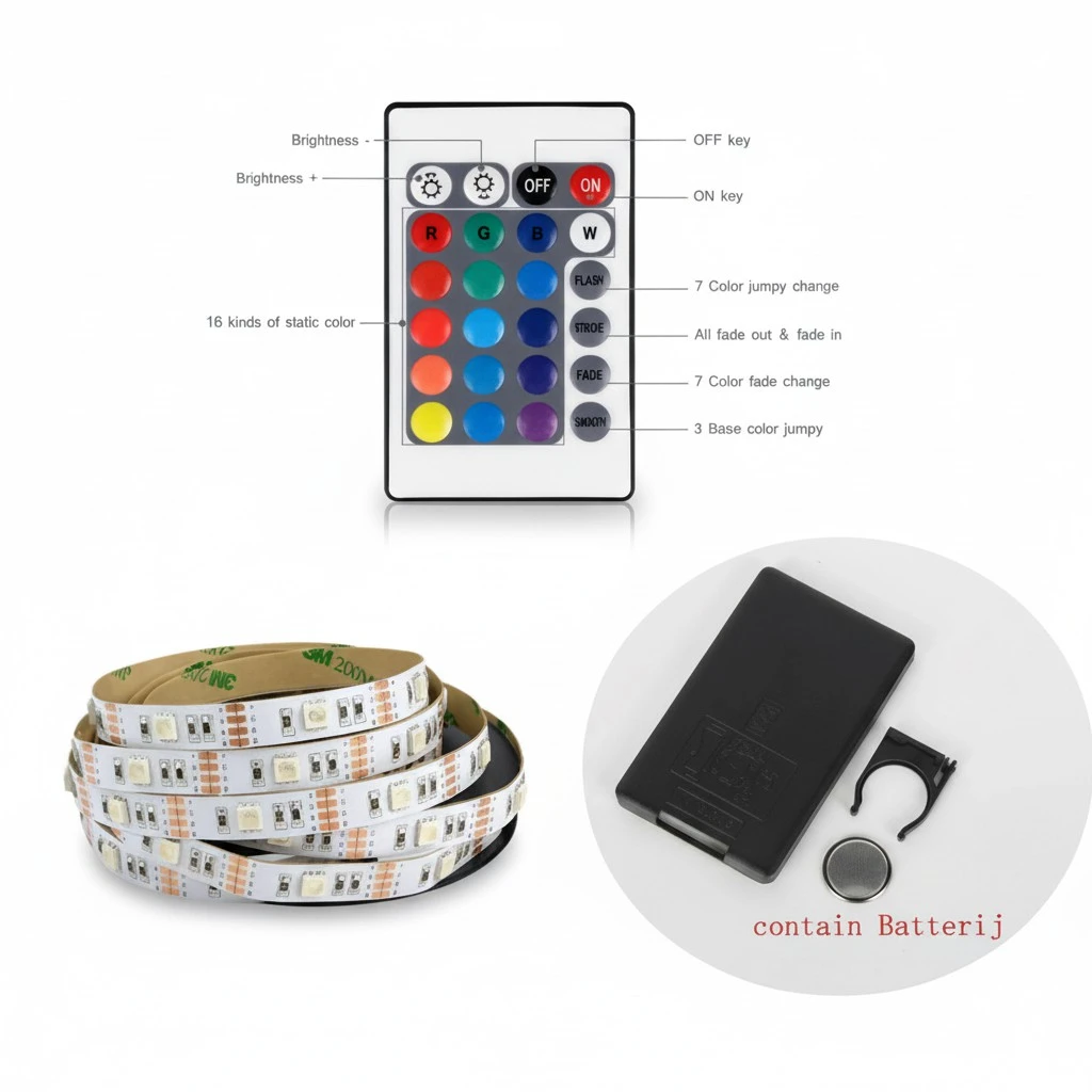 5V Waterproof SMD 5050 60 LEDs 2M RGB LED Strip Lights Set Flexible Tape Lights for Indoor Club Party Decoration with IR Remote Controller