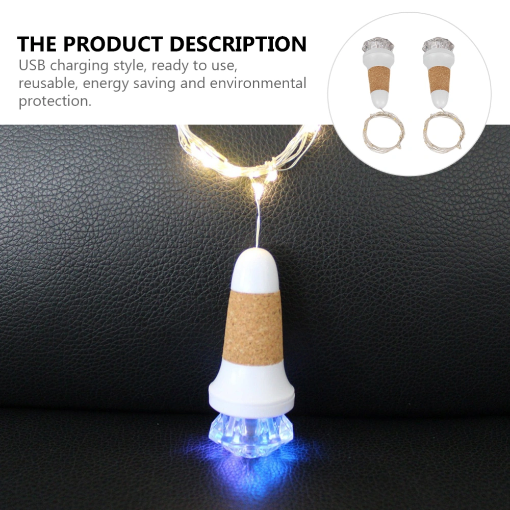 2pcs USB Rechargeable Seven Color Flash Diamond Lamp String Bottle Cork Lamp