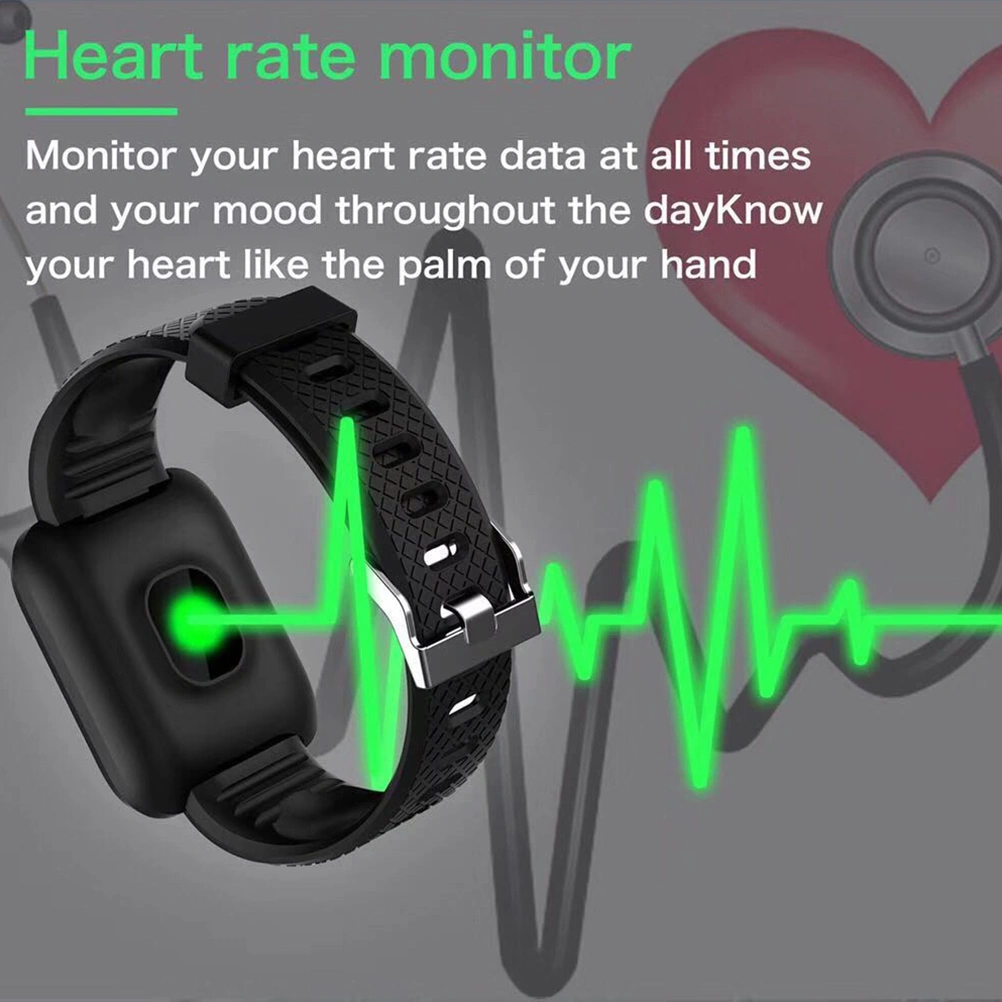 116plus USB Smart Wristband Blood Oxygen Sleep Monitor Daily Fitness Alarm Smart Band Bracelet Call Information Synchronization (Black)