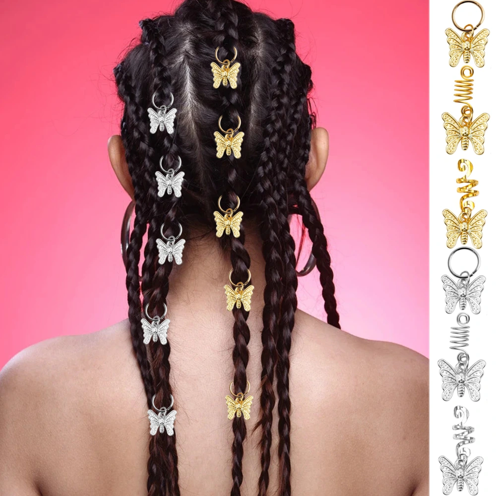 60pcs Butterfly Hair Jewelries Women Dreadlocks Accessories Braids Hair Cuffs Decorations