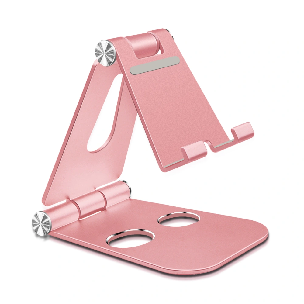 Universal Metal Phone Bracket Aluminum Alloy Non-slip Silicone Phone Holder Compact and Portable Triangular Stability Multi-Angle Adjustment Phone Stand Holder with Charging Hole (Rose Gold)