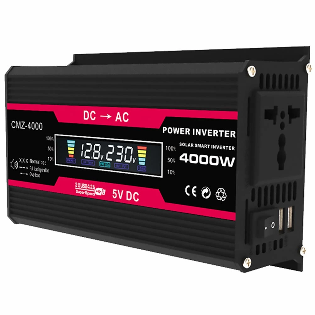 1 Set 4000W Power Inverter DC 12V to 220V AC Converter with Digital LCD Display