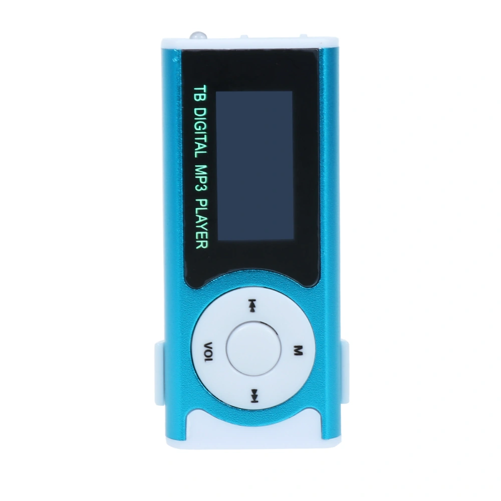 MP3 Player LCD Screen USB Cable Mini Clip Mp3 Player LED Light Stereo Super Bass Music Player Blue (TF Are Not Included)