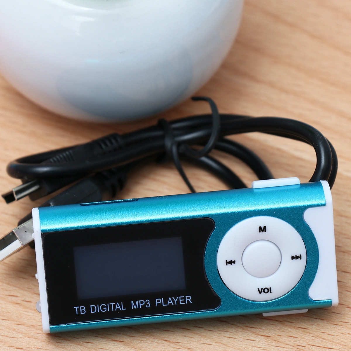MP3 Player LCD Screen USB Cable Mini Clip Mp3 Player LED Light Stereo Super Bass Music Player Blue (TF Are Not Included)