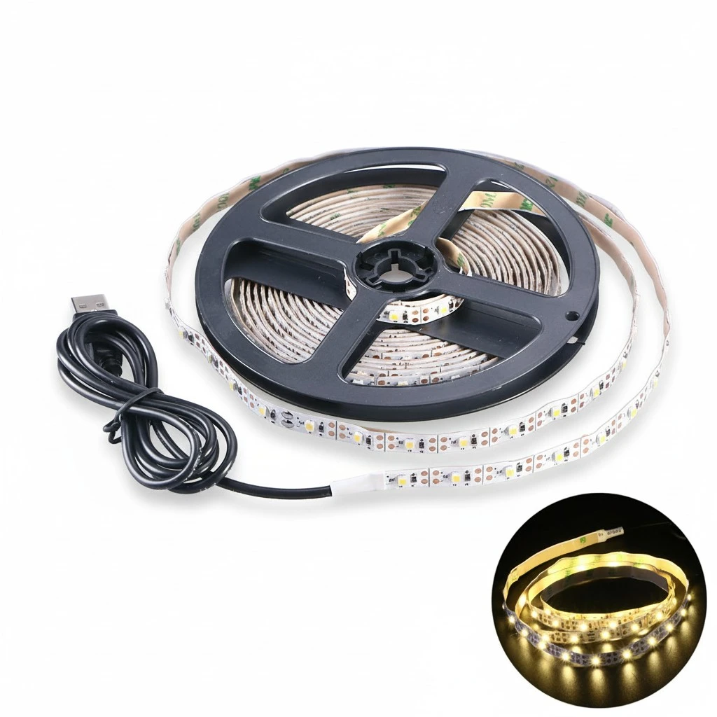 1M Strip Lights Waterproof 3528 LED Lights Strip for Birthday Christmas Party Decoration with USB Cable (Warm White)