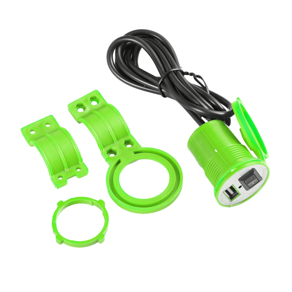 12-24V Motorcycle USB Car Charger With Switch Waterproof USB Mobile Phone Charger （Green)