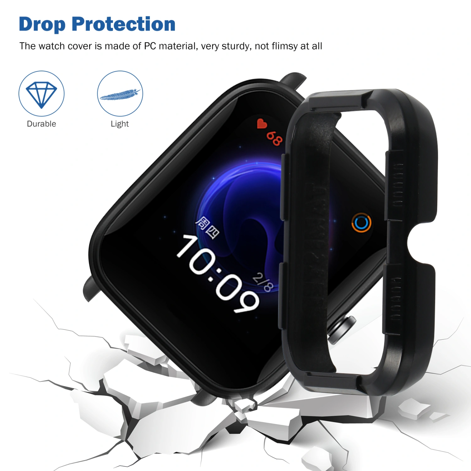 1Pc Stylish Frame Smart Watch Protective Case Compatible for POP/ Bip U