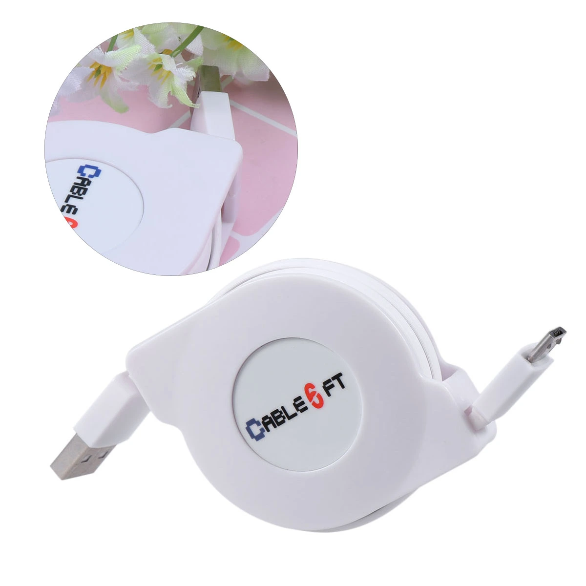 2m USB Charging Cable Retractable Fast Charging Cord Portable High Charger Cable for Android Phones (White)