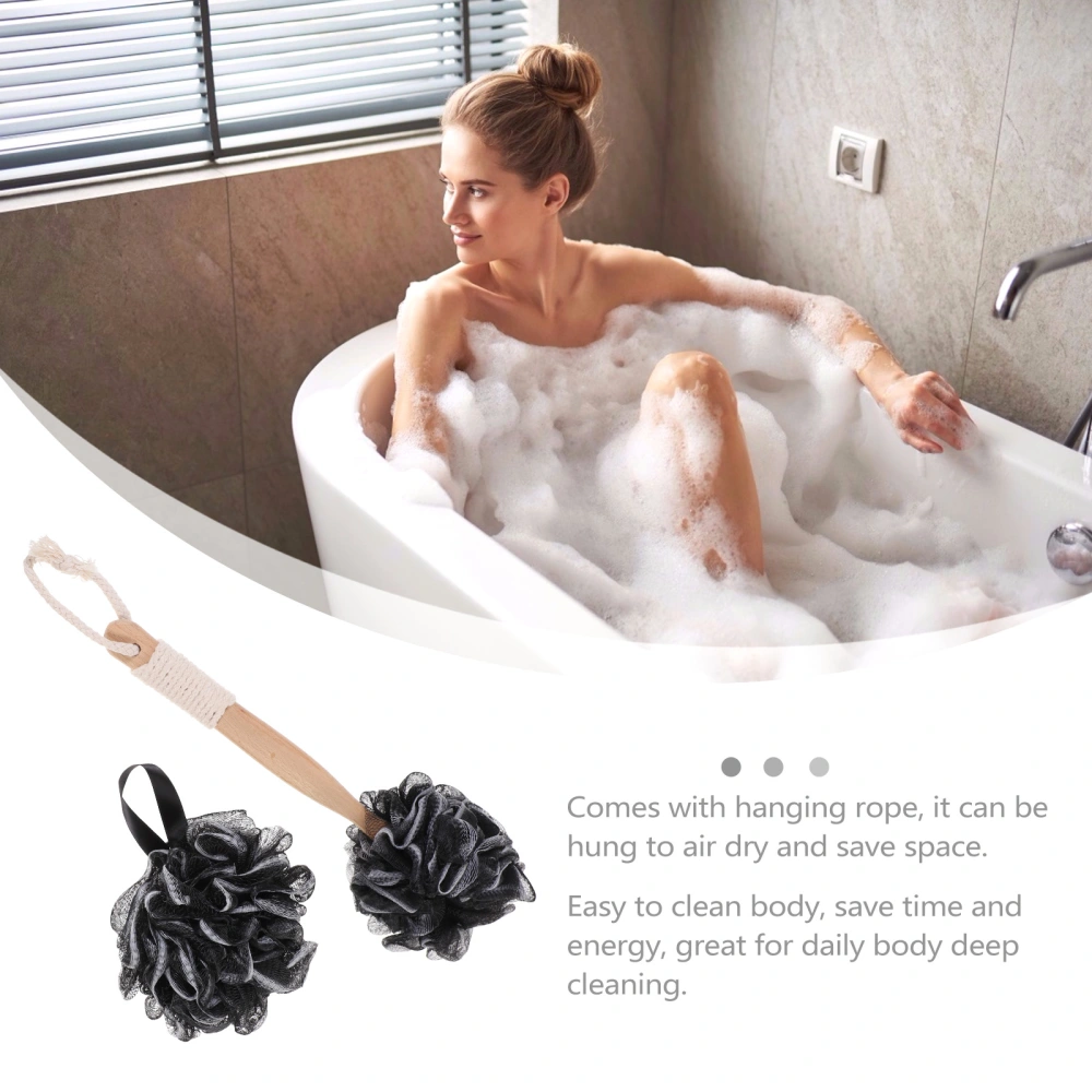 1 Set Convenient Shower Brush with Long Wooden Handle Bath Brush (Black）