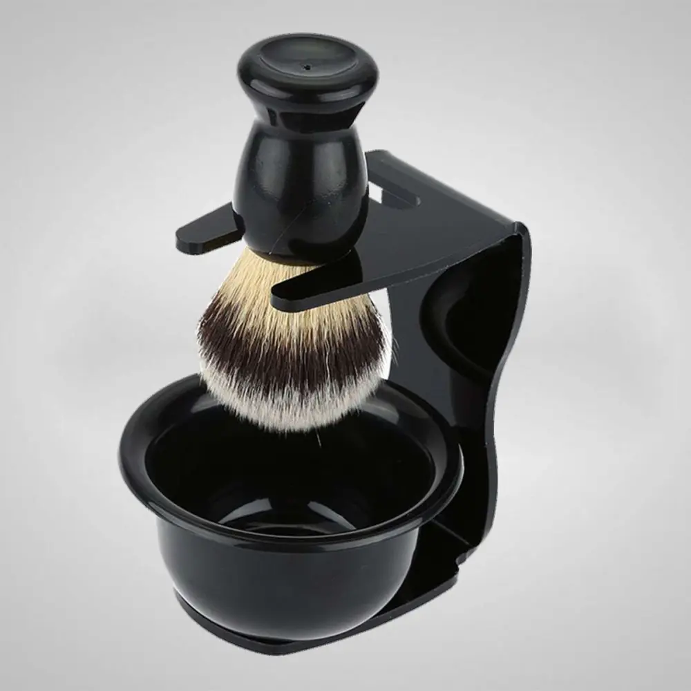 Nylon Shaving Razor Brush Acrylic Stand and Sleek Soap Bowl Set for Facial Cleaning