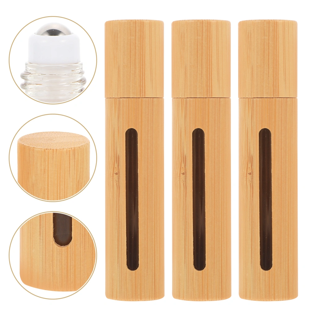 3Pcs Bamboo Roll on Bottles Essential Oil Roller Bottle Refillable Sample Bottles Perfume Sample Bottles