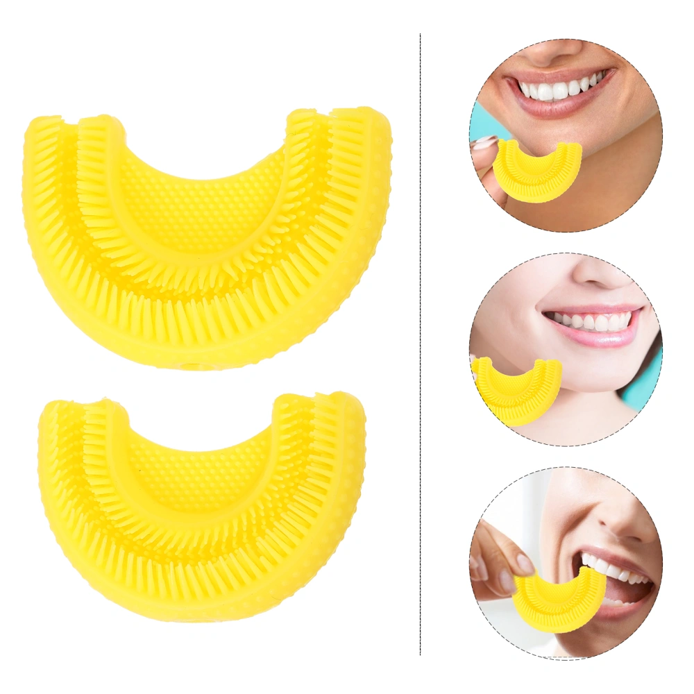 2 Pcs Durable Toothbrush Heads Waterproof U-shaped Toothbrush Heads (Yellow)