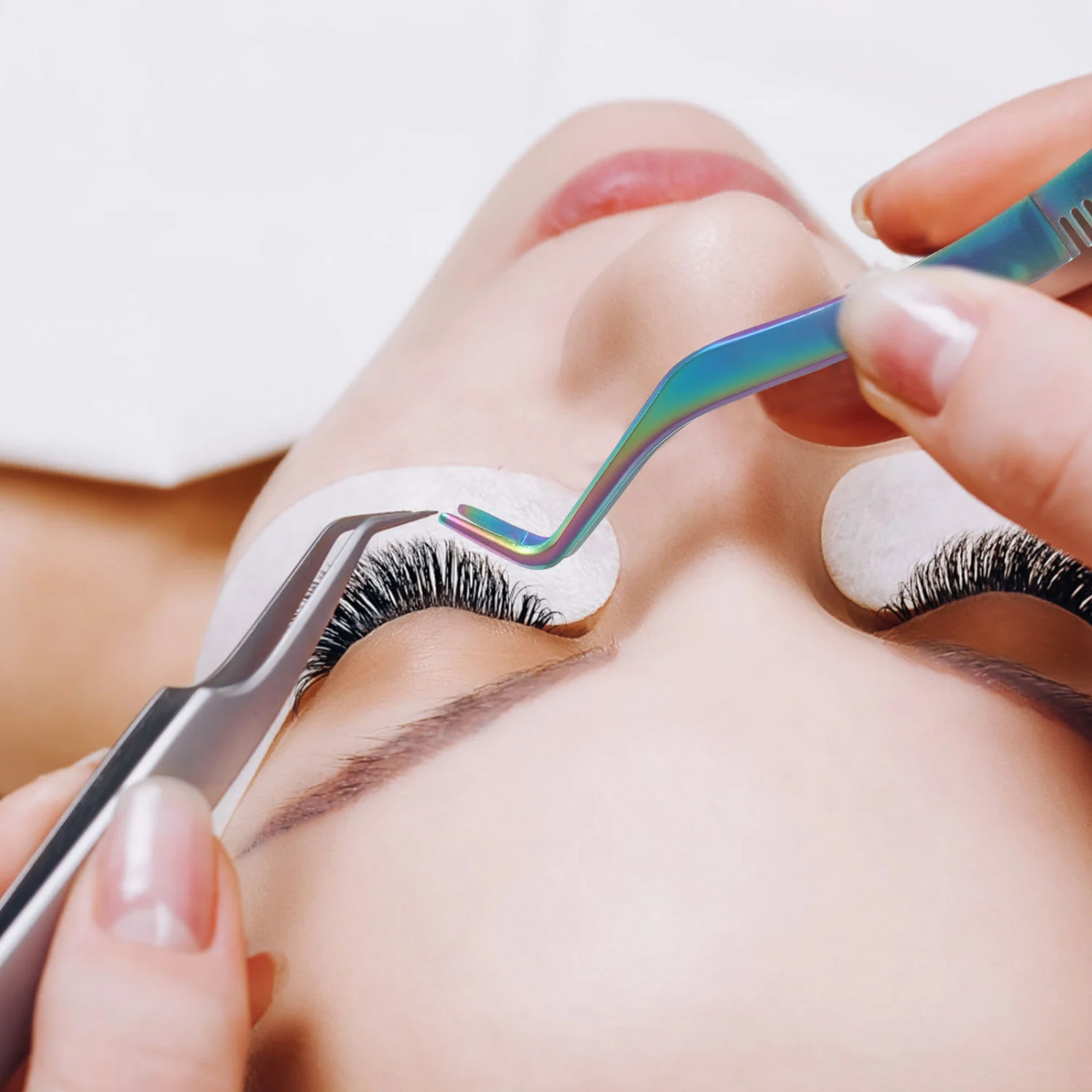 Eyelash Tweezer Applicator Tool Stainless Steel Eyelash Extension Tweezer Comb 2 in 1 Lash Tweezer