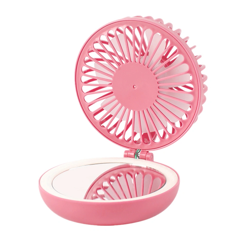Multipurpose Mini Fan Makeup Mirror Fill Light USB Rechargeable Pocket Handheld Fan Portable Desktop Fan for Home Office (Pink)
