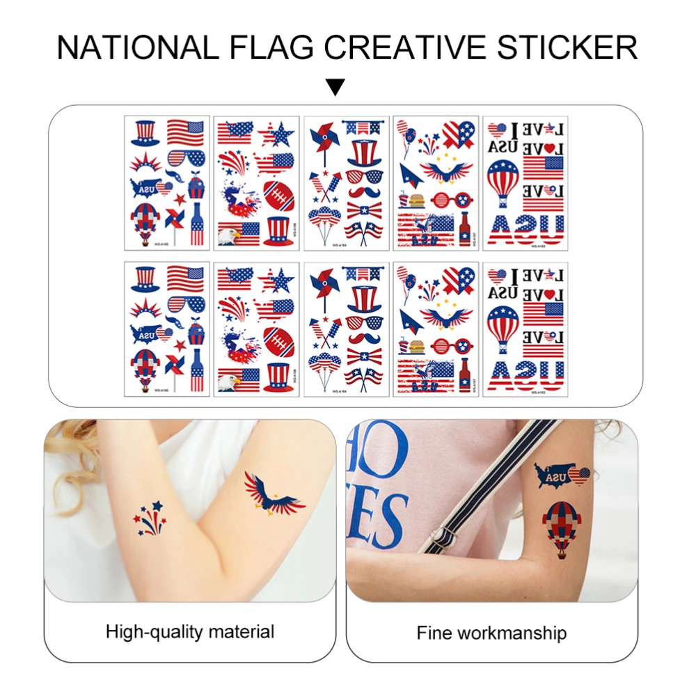 10 Sheets National Flag Tattoos Sticker Temporary America Flag Body Hand Tattoos