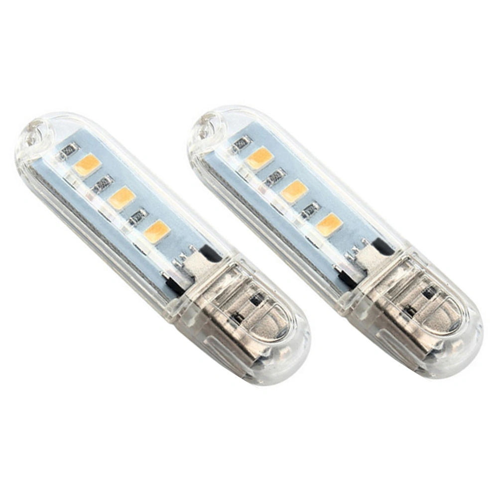 2PCS Mini Portable Bright 3 LED Night Light USB Lamp (White)