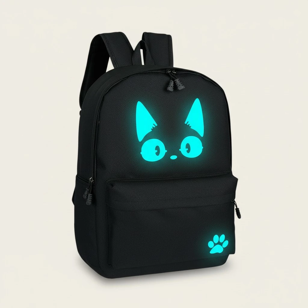 Cat Design Luminous Backpack Casual Canvas Satchel Student Bookbag Fashion Multifunctional Rucksack Travel School Bag