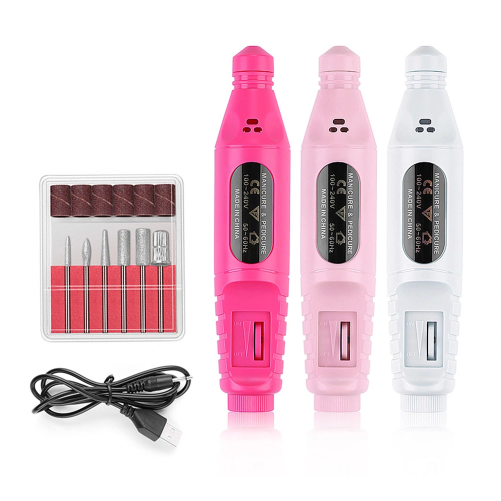Nail Polishing Machine Nail Pen Polisher Portable Manicure Polisher USB Nail Art Tool (Rosy)