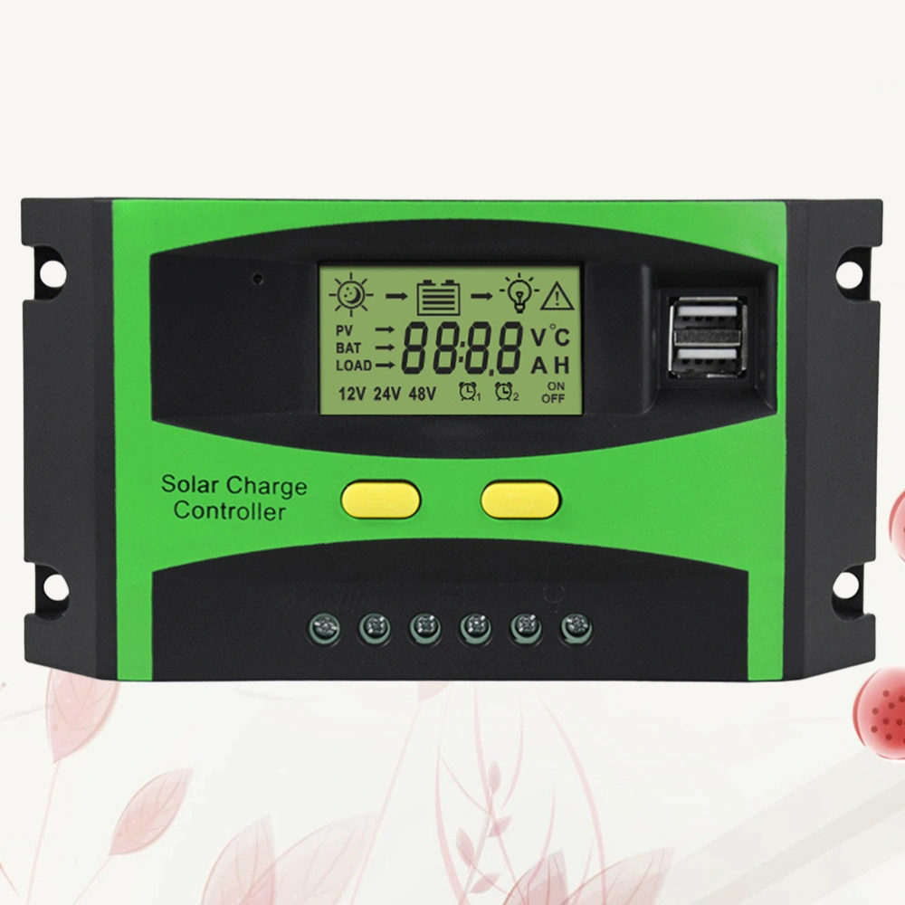 20A 12V 24V Solar Controller LCD Function Dual USB Solar Cells Panel Battery Charge Regulator (Green)