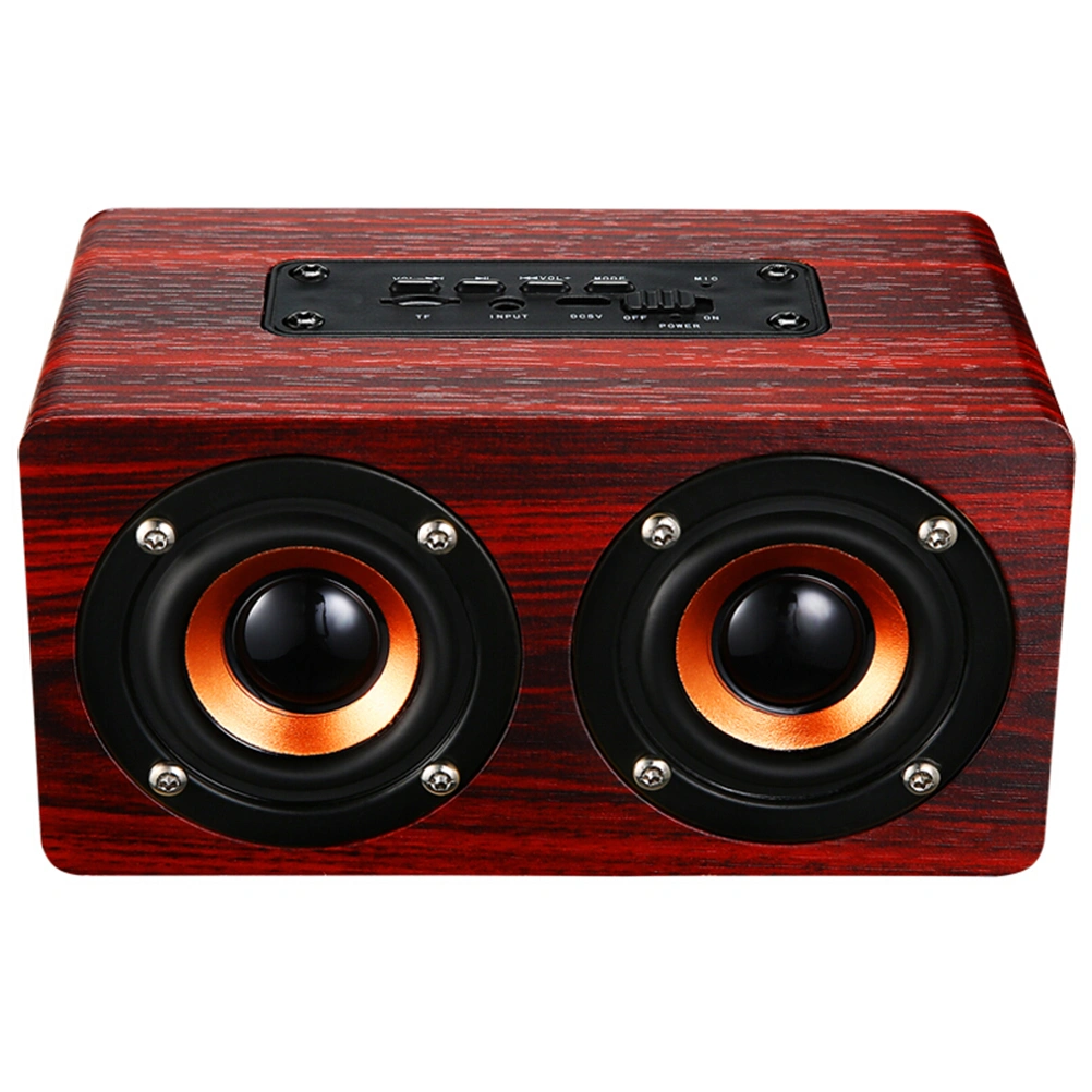 W5 Retro WoodSpeaker HIFI Dual Loudspeakers Hands-free Portable Wireless Speakers with TF AUX IN MP3 Player (Red)