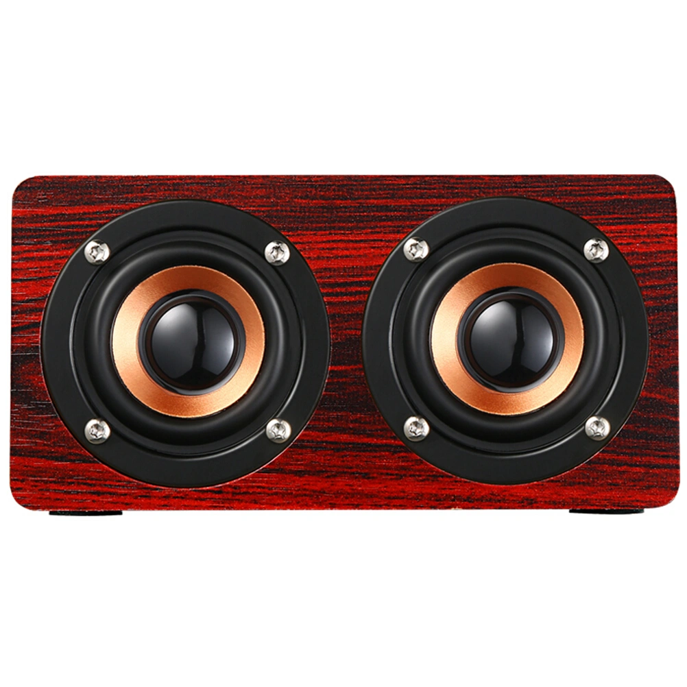 W5 Retro WoodSpeaker HIFI Dual Loudspeakers Hands-free Portable Wireless Speakers with TF AUX IN MP3 Player (Red)