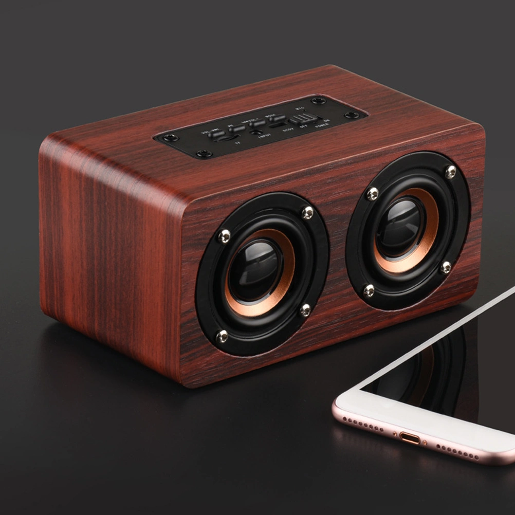 W5 Retro WoodSpeaker HIFI Dual Loudspeakers Hands-free Portable Wireless Speakers with TF AUX IN MP3 Player (Red)