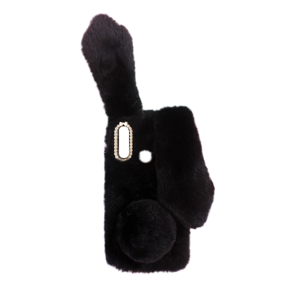 Lovely Rabbit Design Phone Case Plush Phone Shell Fashion Warm Protective Cover Compatible for Galaxy A20s (Black)