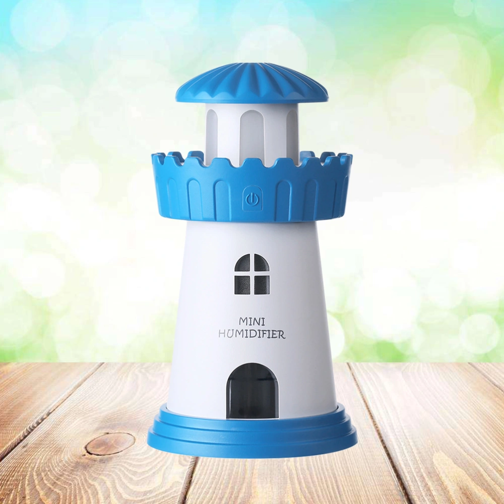 Creative Lighthouse Ultrasonic Air Humidifier with LED Light 150ml Office Car USB Air Purifier Mini Portable Aroma Diffuser(Blue)