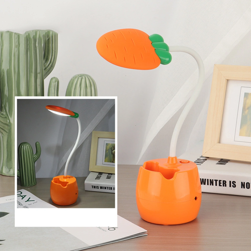 1pc Reading Desktop Lamp Bedside Energy Saving Lamp Cartoon Plant Shape Design for Kids (Carrot Orange)