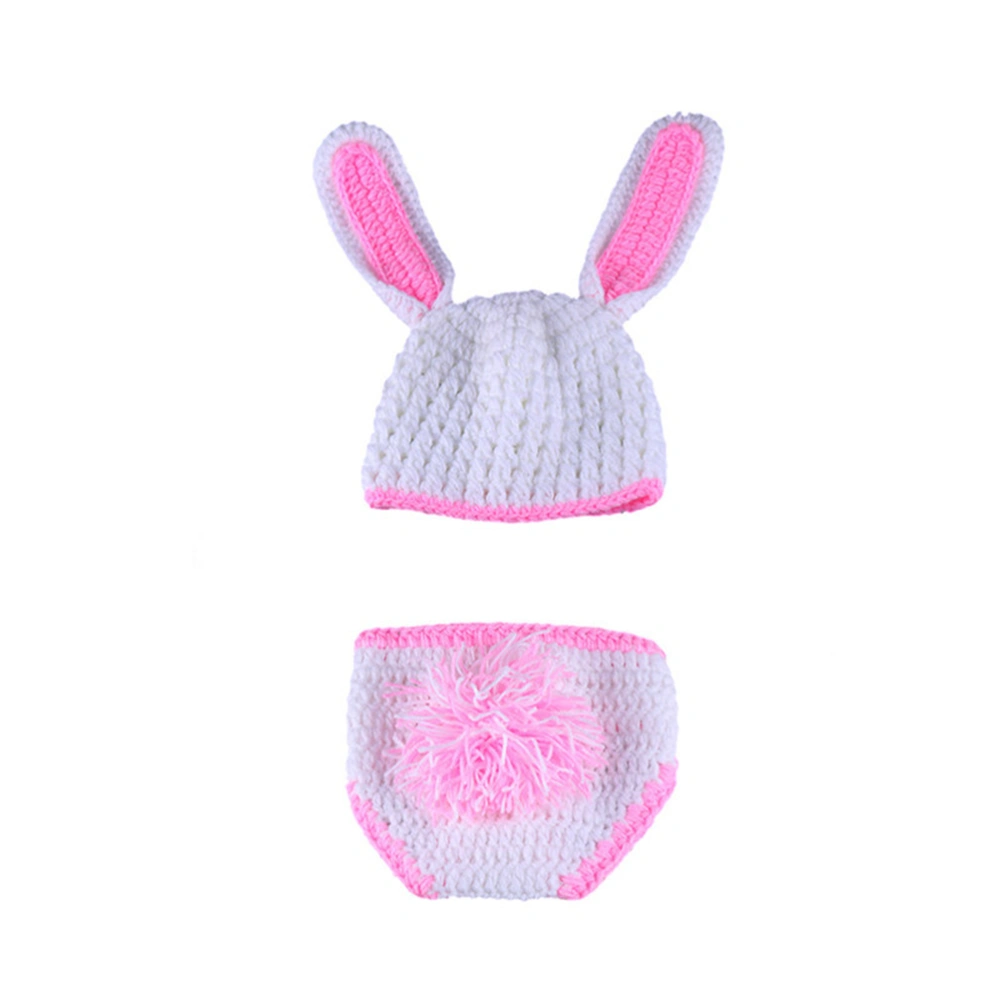 Newborn Baby Photography Props Rabbit Ear Pattern Photo Outfits Knitted Costume Unisex Infant Hat Pants