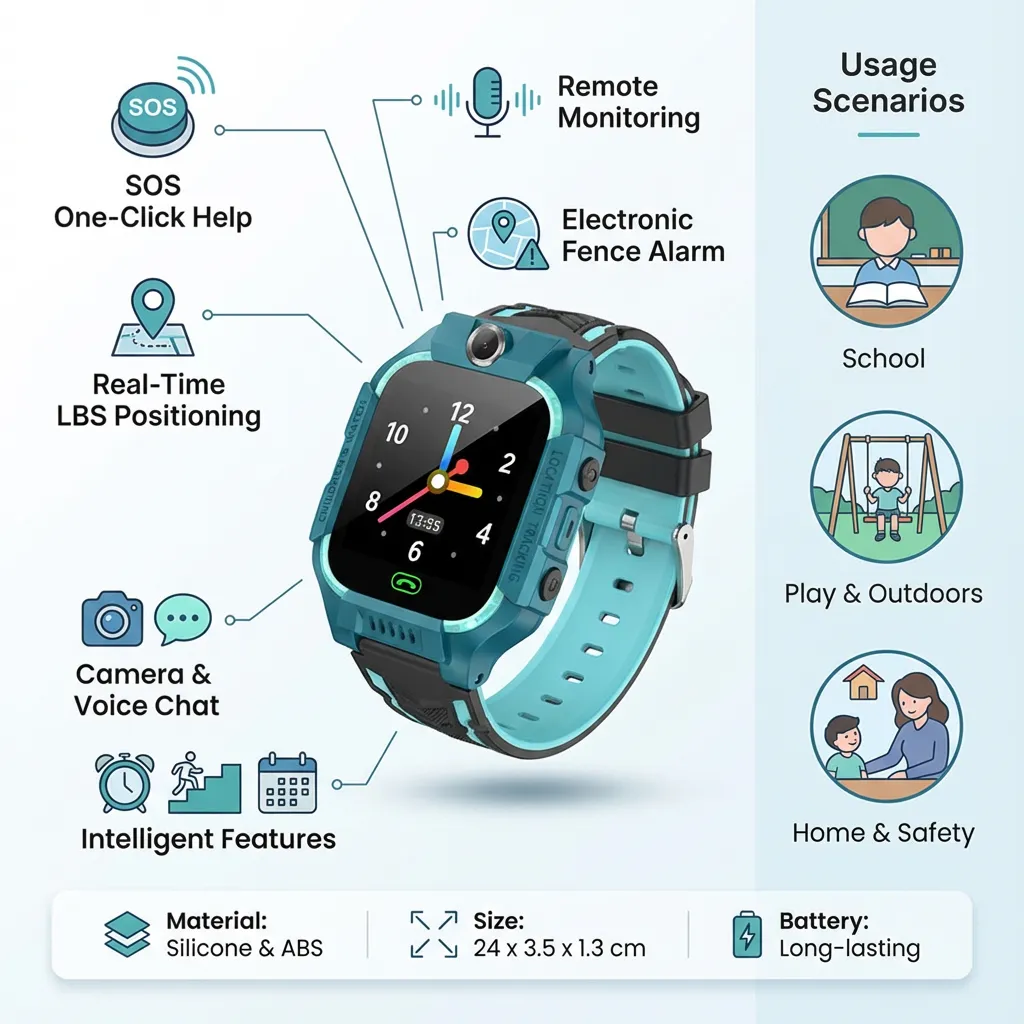 Smart Watch Kids LBS Positioning Lacation SOS Camera Phone Smart Baby Watch Voice Chat Smartwatch Children's Watch (Blue)