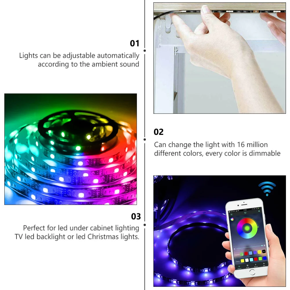 1 Meter LED Strip Lights TV Back Light 5050 RGB Color Change Wireless APP Remote