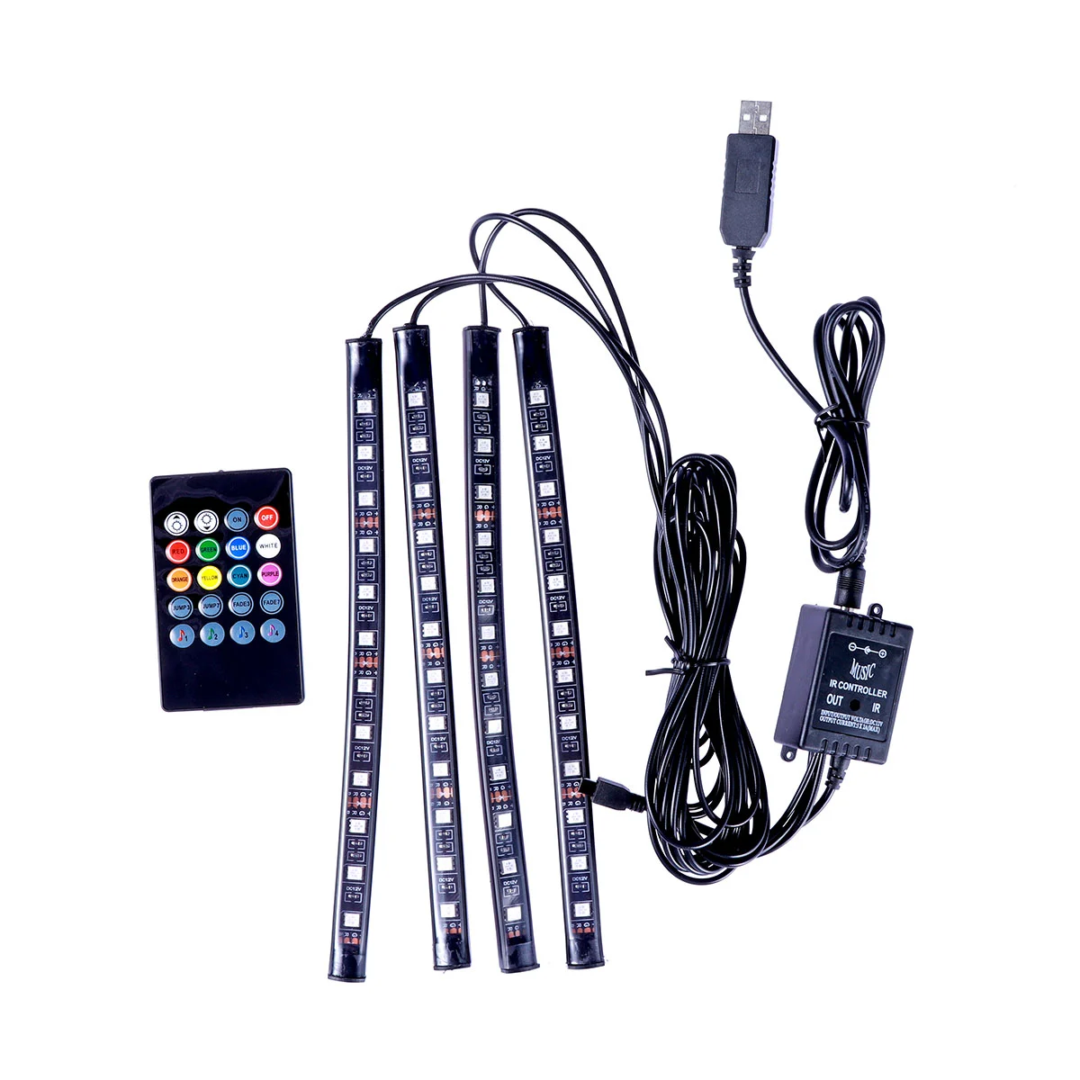 Multi Color Car Interior Atmosphere Neon Lights Lamps Strip 12 LED Wireless IR