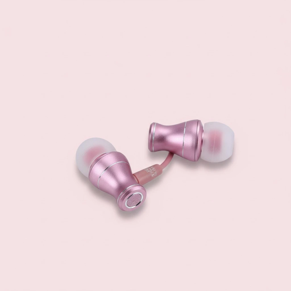 In-ear Earphones Wired Metal Stereo Bass Headphones 3.5MM Headset With Microphone Noise Isolating for Iphone Android and Tablet (Pink)