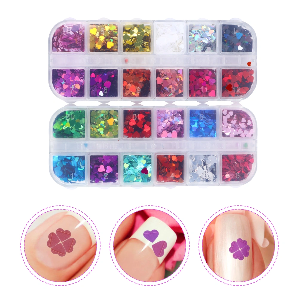 2 Boxes Nail Glitter Sequins Nail Art Stickers Love Heart Nail Art Decoration