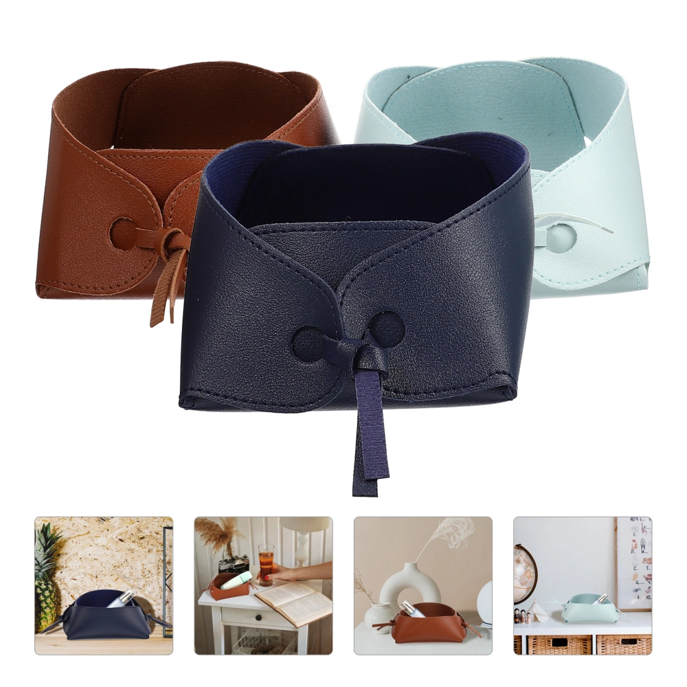 3pcs Leather Storage Box Earphone Cable Storage Holder Key Storage Tray Makeup Holder