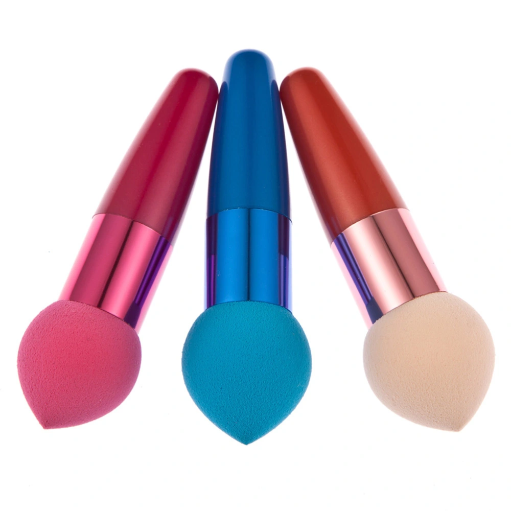 3PC Water Droplet Shaped Women Cosmetic Liquid Cream Foundation Concealer Sponge Lollipop Brush (Red+Blue+Skin)