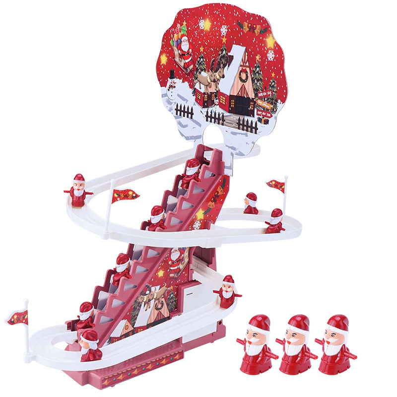 1 Set of Santa Climb Stairs Toy Coaster Toy for Christmas Electric Climb Stair Track Slide Stairs Toy with Lights and Music