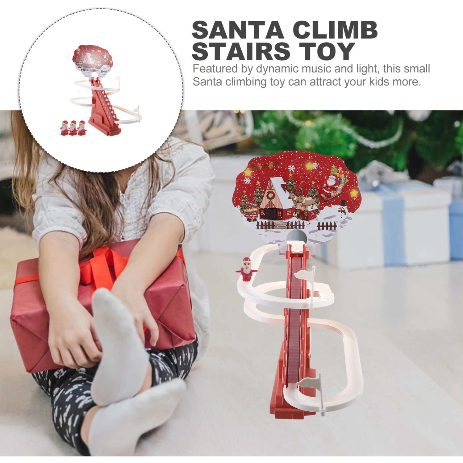 1 Set of Santa Climb Stairs Toy Coaster Toy for Christmas Electric Climb Stair Track Slide Stairs Toy with Lights and Music