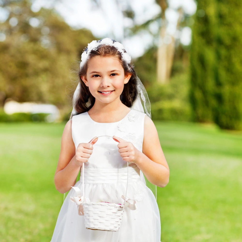 Flower Girl Veils Two Layers White Wedding Communion Hair Wreath (White)