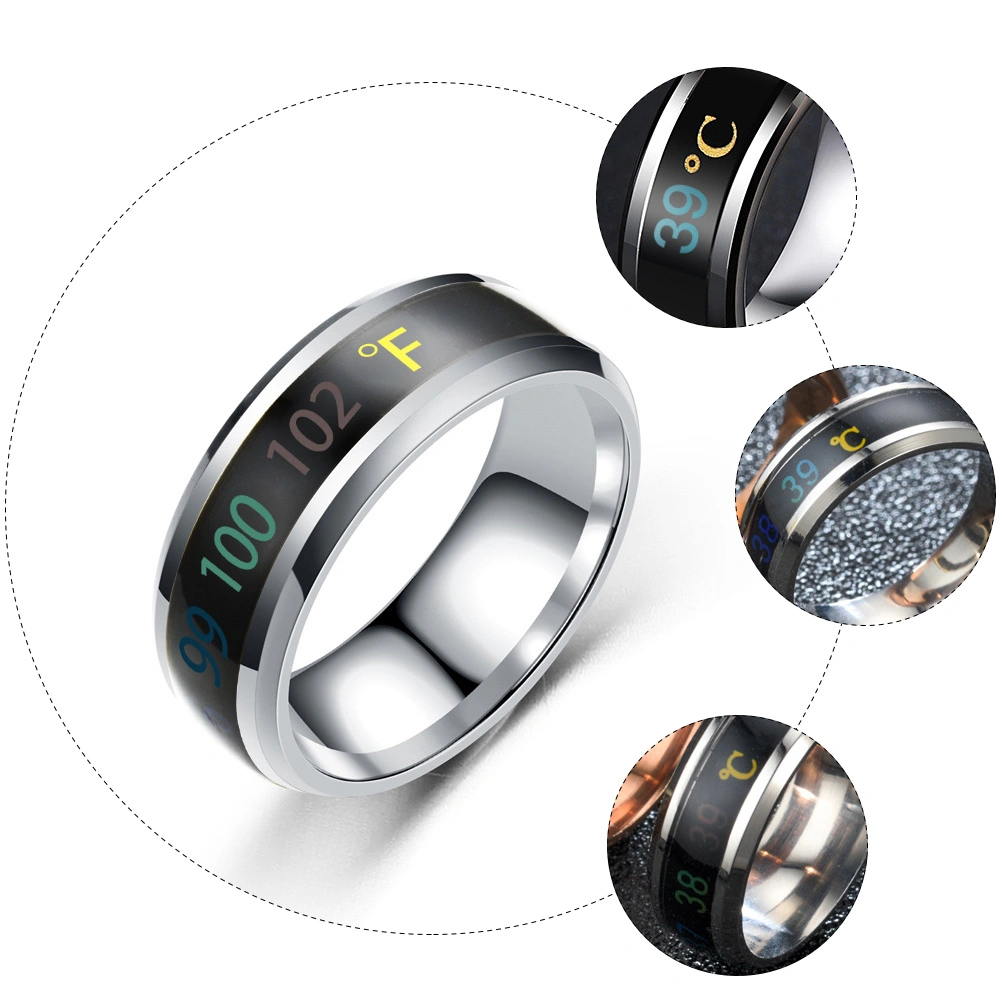 1Pc Fashion Ring Jewelry Intelligent Temperature Display Couple Ring (No.12)