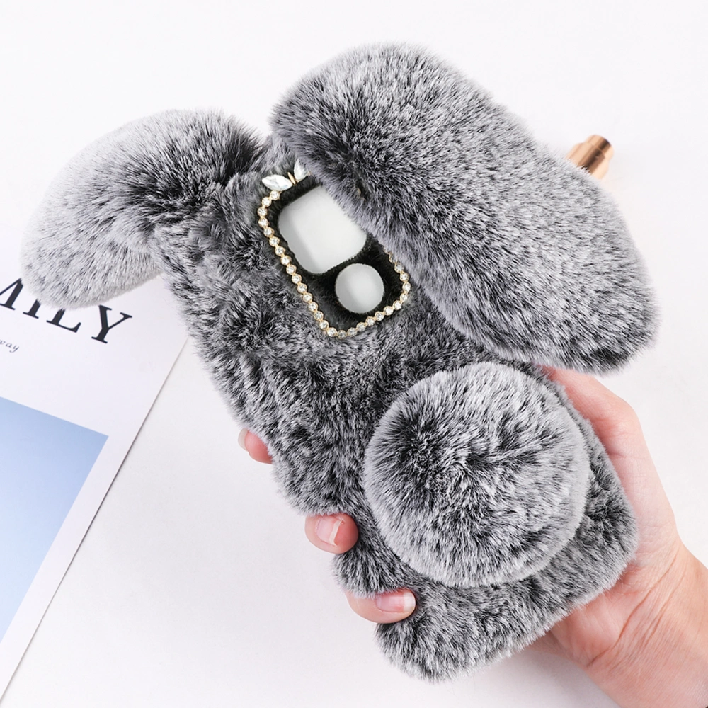 Furry Phone Shell Bunny Ear Plush Cellphone Case Compatible with Moto G9 Play