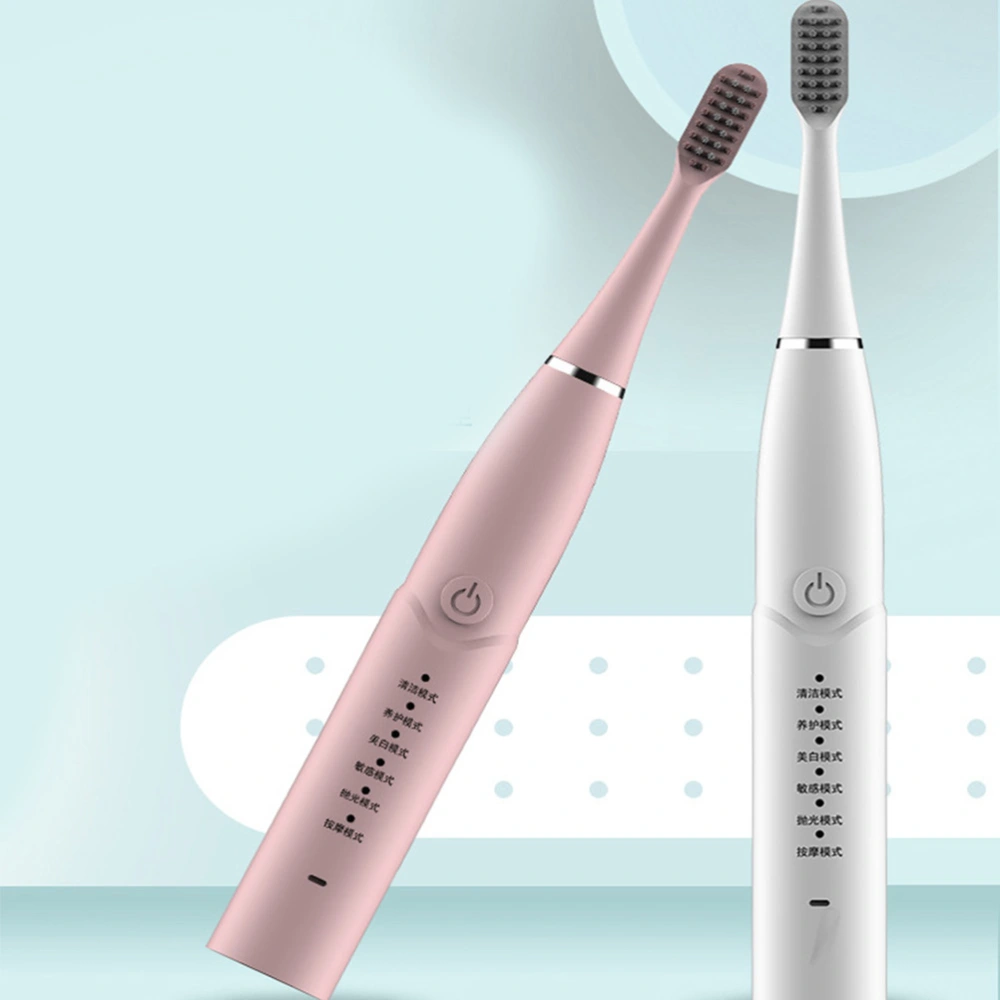 6 Modes Smart Automatic Waterproof Electric Toothbrush Acoustic Vibration Electric Toothbrush Ultrasonic Toothbrush with 4 Brush Head (Pink)